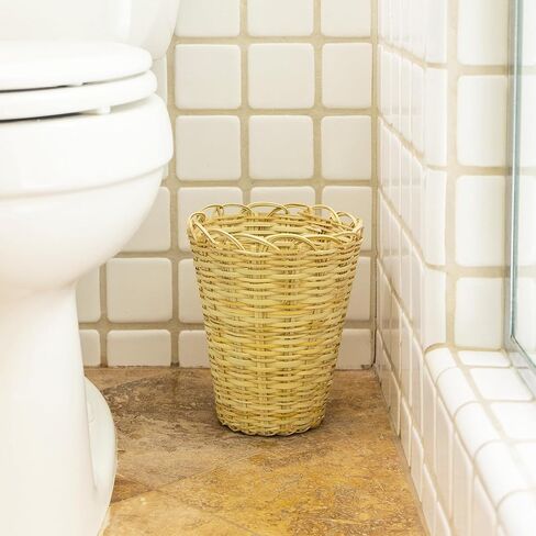 KAZI Essentials Round Woven Wastebasket - Natural Wicker Trash Can, Eco-Friendly Handmade by African Artisans (Round, Brown) in Saudi Arabia