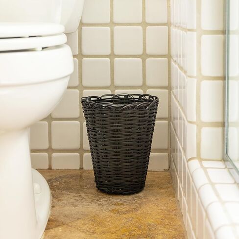 سلة مهملات مستديرة منسوجة من KAZI Essentials - سلة مهملات من الخيزران الطبيعي، صديقة للبيئة مصنوعة يدويًا على يد حرفيين أفارقة (دائرية، بني) in Kuwait