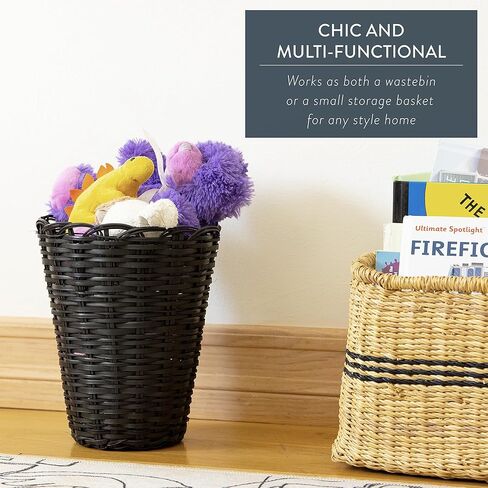 سلة مهملات مستديرة منسوجة من KAZI Essentials - سلة مهملات من الخيزران الطبيعي، صديقة للبيئة مصنوعة يدويًا على يد حرفيين أفارقة (دائرية، بني) in Kuwait