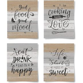 La Naranja Teal Kitchen Decor Modern Farmhouse Wall Art Positive Quotes Poster for Dining Room Inspirational Gifts Turquoise Grey White Rustic Eat Signs, Set of 4 Pictures, 8''x10'', UNFRAMED