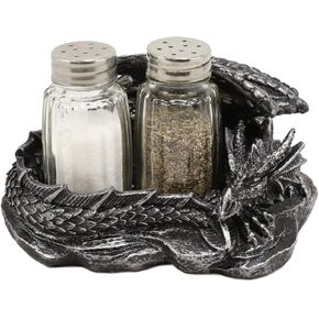 Ebros Gift Fire Spice Gothic Medieval Sleeping Dragon Salt And Pepper Shakers Holder Figurine Set 5.75"L As Dungeons And Dragons Medieval Fantasy Kitchen Decor Accent