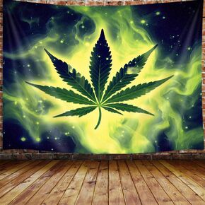 JAWO Weed Tapestry, Cool Green Marijuana Small Tapestry Wall Hanging for Mens Bedroom, Trippy Stoner Tapestries Flag Hippie Poster Beach Blanket College Dorm Home Decor (80W X 60H)
