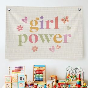 QROZIAR Groovy Girl Power Wall Decor Flags for Room, Feminist Canvas Banner Wall Hanging Banner Decor, GRL PWR Wall Flags with 2 Brass Grommets for Girls Women Home Room Dorm Decor JX