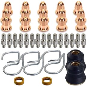 37 pcs Plasma Cutter Torch S45 Accessory Kit PR0010 Electrodes PD0116-08 Nozzle Tips Spacer Guide Retaining Cap Gas Diffuser CV0010 Consumables for S45 Torch
