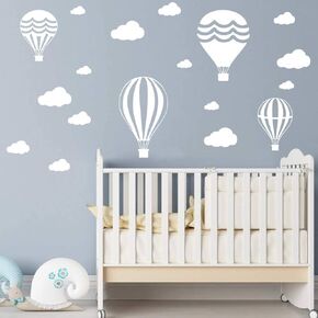 Nursery Room Wall Sticker Clouds and Air Ballon Decoration Sticker Wall Art Sticker for Children Kids Bedroom White Clouds Decoration Mural (White 40x90cm)