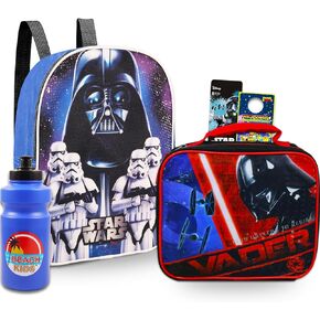 Star Wars Mini Backpack and Lunch Box Set for Kids - Bundle with 11" Darth Vader Backpack, Lunch Bag, Water Bottle, Stickers, More | Darth Vader Backpack and Lunch Box Set