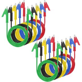 مجموعة 10 قطع من سلاسل اختبار مشابك التمساح، كابل سلك اختبار 15 أمبير مزدوج النهاية مع مشابك عازلة مع مشابك نحاسية جاك واقية للاختبار الكهربائي 5 ألوان 3.3 قدم/1 متر in Kuwait