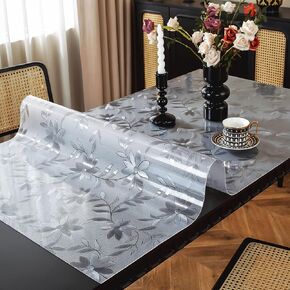 OstepDecor Floral Table Protector 36 x 60 Inch 1.5mm Thick Plastic Table Cover Frosted Table Protector for Dining Room Table, PVC Desk Protector Mat Pad for Kitchen, Wooden Table & Hardwood Floor