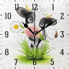 Cute Holstein Cow Wall Clock Silent Non Ticking Square Wall Hanging Clock Battery Operated 7.87''x7.87'' Modern Art Decorative Wall Clocks for Bedroom Living Room Kitchen Office School
