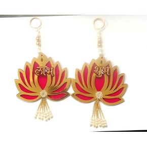 Handmade Wall Decor Lotus with jhumki Style Hanging for Home Decor, Diwali Decor, Floral Wall Hangings for Temple Decor | Pooja Room Decoration Wedding and All Festival Decor (Pack of 2 PC)