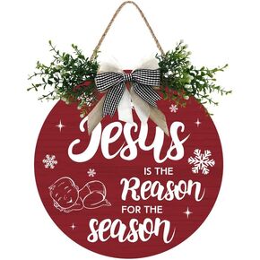 Wall Sign Front Door Decor Nativity Jesus is The Reason for The Season Wood Sign Round Wooden Hanging Decoration for Christmas Holiday Door Wall Indoor Outdoor, 12 Inch (Snowflake)
