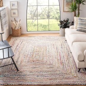 SAFAVIEH Cape Cod Collection Area Rug - 7' Square, Beige & Multi, Handmade Boho Braided Jute & Cotton, Ideal for High Traffic Areas in Living Room, Bedroom (CAP202B)