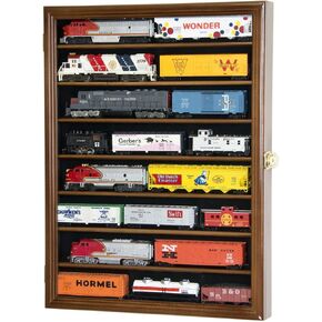 sfDisplay.com,LLC. Small HO Scale Train Model Trains Locomotive Engine Display Case Cabinet Wall Rack w/ 98% UV Lockable (Walnut Wood Finish)