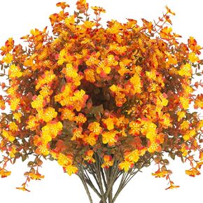 12 Bundles Artificial Fall Flowers for Outdoors, Artificial Plants UV Resistant Fall Fake Mums Plants for Outside Halloween Christmas Porch Decoration ecorations (Fall Orange)