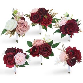 Rinlong 6Pcs Assorted Flower Centerpieces for Wedding Fall Tables Centerpiece Burnt Orange Bridesmaid Bouquets Baby Nursery Shelf Mantel Decor