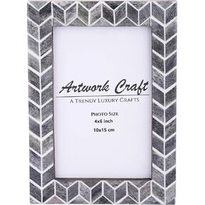 Chevron Art Photo Picture Frame For Wall and Tabletop Mounting Display Photo 4x6 Inches /10x15cm, Bone Inlay Vintage Photo Frames For Home Decor (Blue,White)