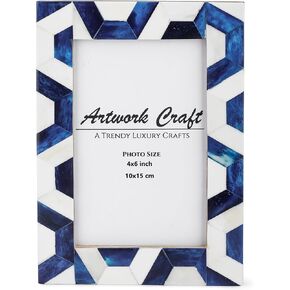 Chevron Art Photo Picture Frame For Wall and Tabletop Mounting Display Photo 4x6 Inches /10x15cm, Bone Inlay Vintage Photo Frames For Home Decor (Blue,White)