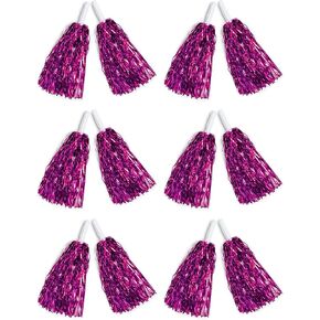 Juvale Pink Cheerleading Pom Poms, Metallic Foil Fringe (6 Pairs)