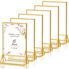 8X10 Gold Frames Double Sided Acrylic Sign Holder Tabletop Picture Frames Vertical Display Stand for Photos Wedding School Home ,Set of 6