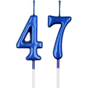 47th & 74th Birthday Candles, Blue Number 47 74 Candle for Cake, Happy Birthday Cake Topper Decoration for Birthday Anniversary Celebration Party Supplies