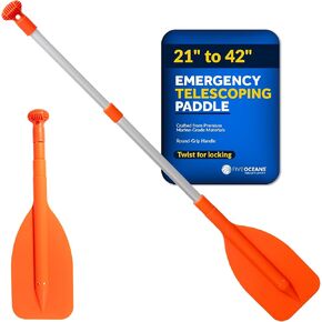 Five Oceans Emergency Telescoping Paddle, Boat Paddles, Floating Orange Paddle, Extends from 21" to 42", Compact Design for Easy Storage, Strong Anodized Aluminum Shaft