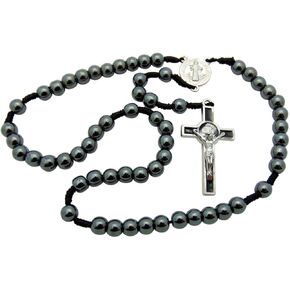 St Benedict Hematite Corded Rosary