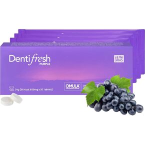 K-Nutra Dentifresh Purple (24g, 30 Tablets) - 4 Billion CFU, Sugar Free Oral Probiotic Tablets for Teeth & Mouth Bad Breath Gums, Safe for Bedtime, Mild Grape Flavor with OMULA, 25% Xylitol