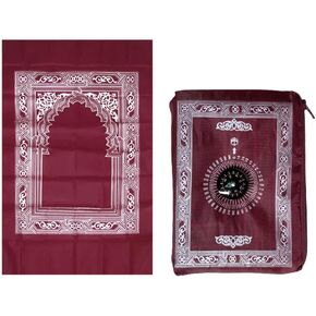 1 Piece Prayer Mat, Musilm Prayer Mat, Polyester Prayer Rug, Portable Travel Prayer Mat, Travel Prayer Rug with Compass, for Muslim Prayer, Ramadan(Red, 60CMx100CM)