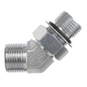Brennan Industries FS6802-06-10-NWO-FG Forged Steel 45 Degree Elbow O-Ring Face Seal Fitting, 11/16"-16 NPT x 7/8"-14 NPT Thread, 3/8" Male Face Seal x 3/8" Male Adjustable O-Ring Boss