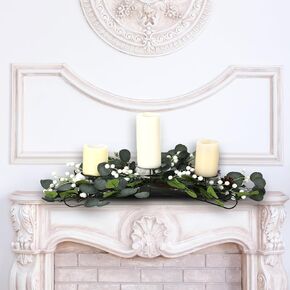 Fall Centerpiece with 3 Candle Holders Fall Harvest Tabletop Centerpiece with White Pumpkin Artificial Eucalyptus Pinecones Berries for Table Kitchen Thanksgiving Decor in Kuwait