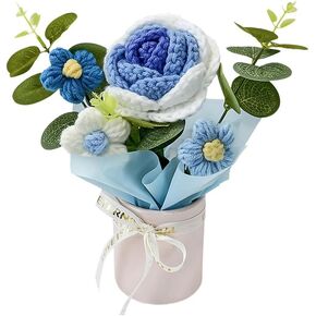 Crochet Medium Rose Flower Bouquet: Handmade Knitted Bouquet for Mother's Day Birthday Home Decor Girlfriend Wedding Grandma Bday Gift (Pink)