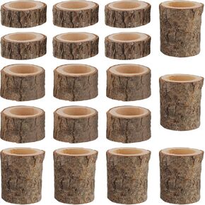 FUNSUEI 18 PCS Wooden Tea Light Candle Holders, Rustic Wood Votive Log Candle Holders, Rustic Wood Votive Candle Holders, Personalized Wood Tealight Candle Holder for Table Decoration, 3 Sizes