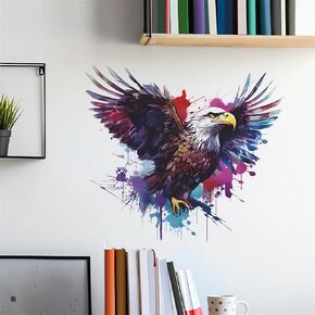 Colorful Bald Eagle Watercolor Wall Stickers, sacinora Flying Bird Art Wall Decals Removable Vinyl Peel and Stick for Living Room Bedroom Study Room Nursery Home Decorations