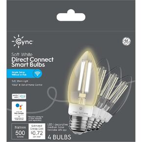 لمبة إضاءة LED ذكية GE CYNC، لمبة إضاءة شمعة B11، تعمل مع Amazon Alexa وGoogle Home، إضاءة WiFi، ما يعادل 60 وات، أبيض ناعم، قاعدة صغيرة (عبوة من قطعتين) in Kuwait