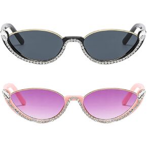 Fashion bling Rhinestone Cat Eye Sunglasses for Women Retro Narrow Cat-eye Diamond Sun Glasses Vintage Style Tinted Lens