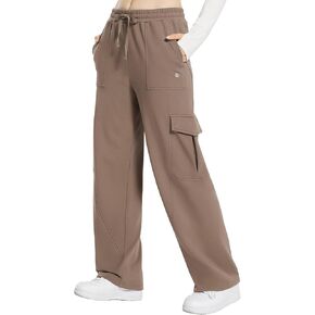 BALEAF Womens Fleece Lined Cargo Sweatpants Wide Leg Pants with Pockets Drawstring Sweats Baggy Athletic Track