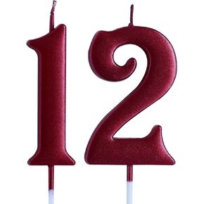 Red 12th Birthday Candle, Number 12 Years Old Candles Cake Topper, Boy Or Girl Party Decorations, Supplies