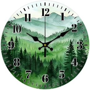 CHGCRAFT Forest Wall Clock Watercolor Forest Wall Clock Non-Ticking Clock Round Wooden Decorative Wall Clock MDF Printed Wall Clock for Home Living Room Bedroom Home Office Decoration