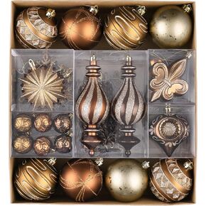 Valery Madelyn Ornaments for Christmas Trees, 60ct Bronze Copper and Gold Shatterproof Fall Christmas Tree Decorations, Luxury Brown Hanging Ball Ornaments Bulk for Xmas Holiday Decor
