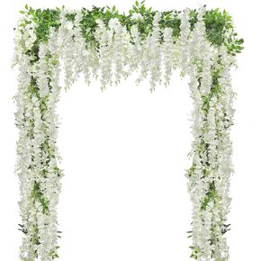 SHACOS Artificial Wisteria Garlands 4 Pcs 7.2 ft/Piece Artificial Wisteria Vines Silk Wisteria Hanging Flowers White Flower Garland Decoration for Home Decor Wedding Arch Backdrop (White, 4)