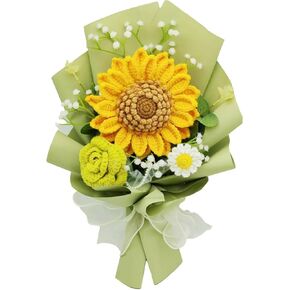 Handmade Crochet Sunflowers Rose Daisy as a Gift for Lover, Family,Friends. Crochet Bouquet, Crocheted Yarn Flowers, Artificial Flower Finished Bouquet (Yellow&Brown)