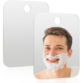 2Pcs Shower Mirror Fogless for Shaving, Small 6.7 × 5.1 inch Fogless Mirror for Wall Hanging, Portable Handheld Travel Camping Mirrors, Hanging Acrylic Wall Mirror, Shower Makeup Shave Mirror for Men