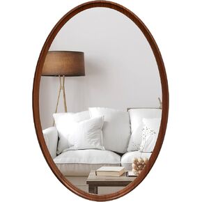 Camden Reed Craftsman 21x29 Inch Oval Wood Wall Mirror, Natural Woodgrain, Mirror for Entryway, Living Room, Bathroom