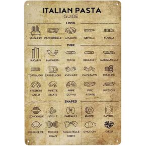 Italian Pasta Guide Metal Tin Signs Pasta Literacy Retro Poster Pasta Lovers Art Plaque Decoration Home Kitchen Restaurant Wall Decor Vintage Wall Decoration 6x8inch