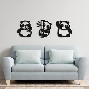 GM Grow 3 Pieces Cute Pandas, Wooden Wall Decor, Gift Idea for Panda Lovers, Panda Wall Art Decor