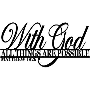 Tegik Christian Wall Art, Bible Verses Wall Décor, With God All Things Are Possible Black Metal Wall Art for Home Decoration & Room Inspiration, 16"x8"