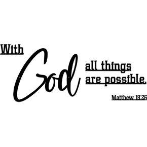 Tegik Christian Wall Art, Bible Verses Wall Décor, With God All Things Are Possible Black Metal Wall Art for Home Decoration & Room Inspiration, 16"x8"