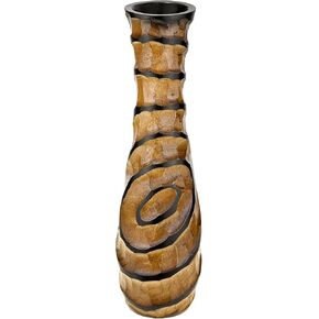 Rustic Brown Hand Carved Etched Spiral Mango Tree Wooden Vase