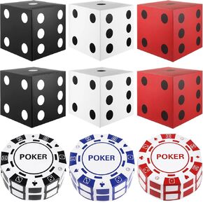 6 PCS Dice Favor Boxes with 6 PCS Chips - 11 x 11 x 11 Inches Casino Theme Party Decorations Dice Boxes, Dice Centerpieces Casino Birthday Decorations Boxes for Party