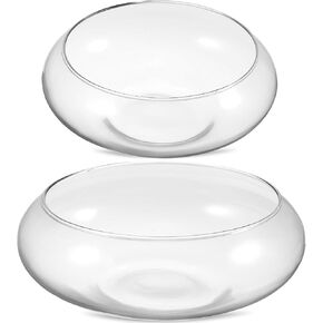 BESPORTBLE Glass Fish Bowl Vase - 2pcs Clear Shallow Bowl Planter Round Terrarium Hydroponic Planter Flower VAE for Plants Succulent Air Plant Candy Bowl